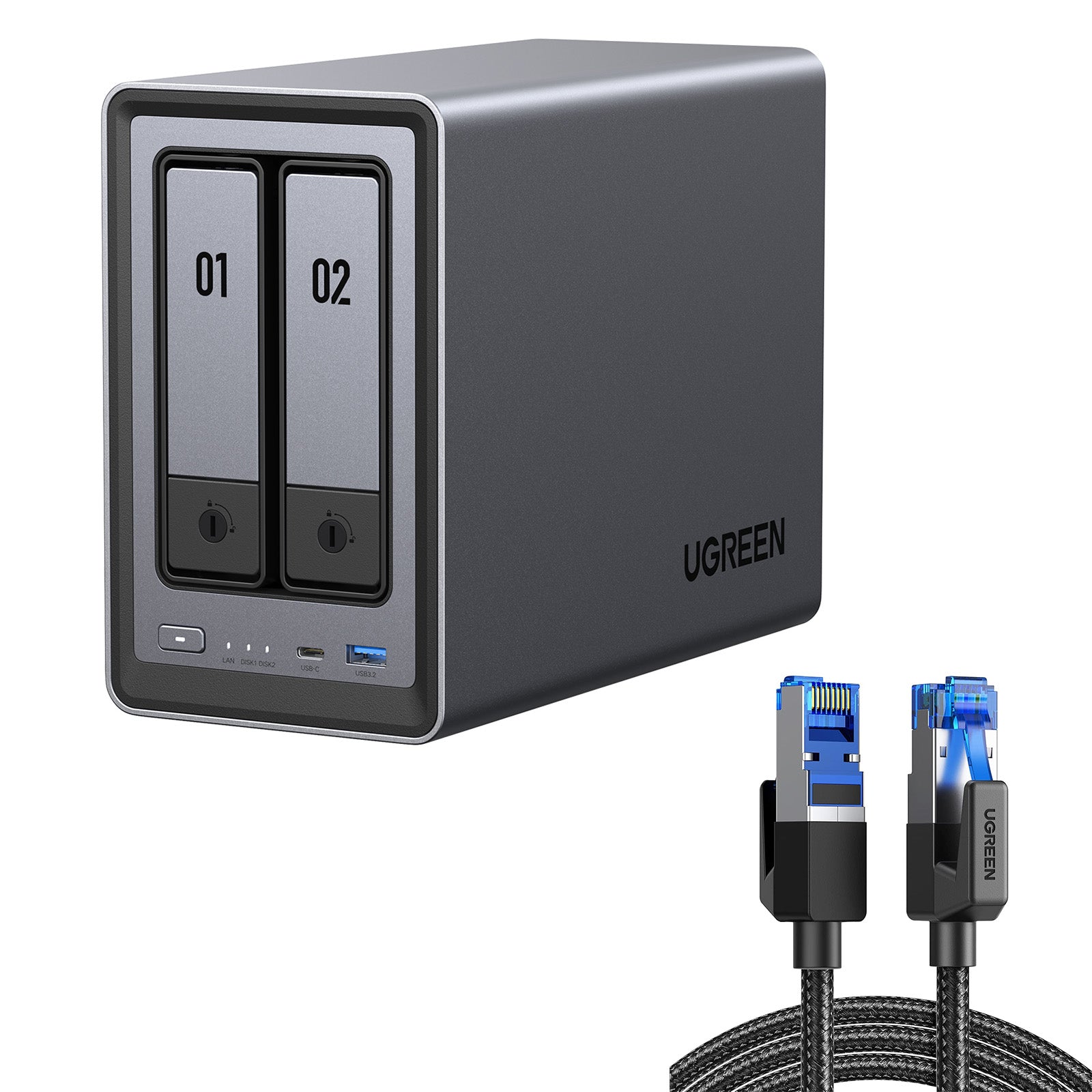 UGREEN NASync DXP2800とUGREENナイロン編み込みLANケーブルセット